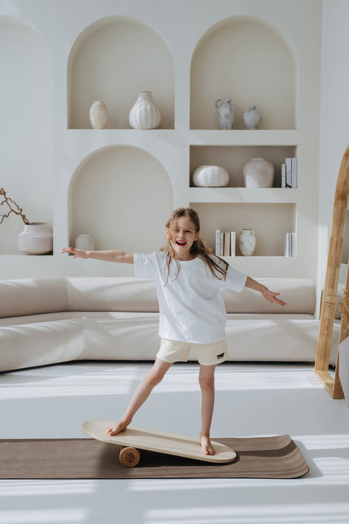 Wooden Balance Board with Cork Roller