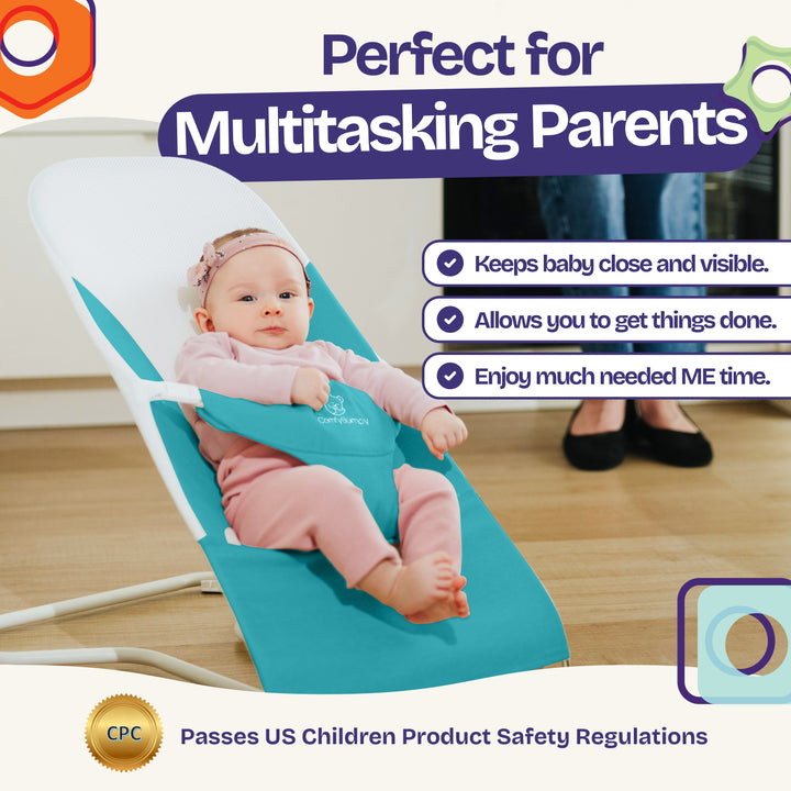 baby rocking bouncer for gentle infant soothing ComfyBumpy #color_turquoise-white