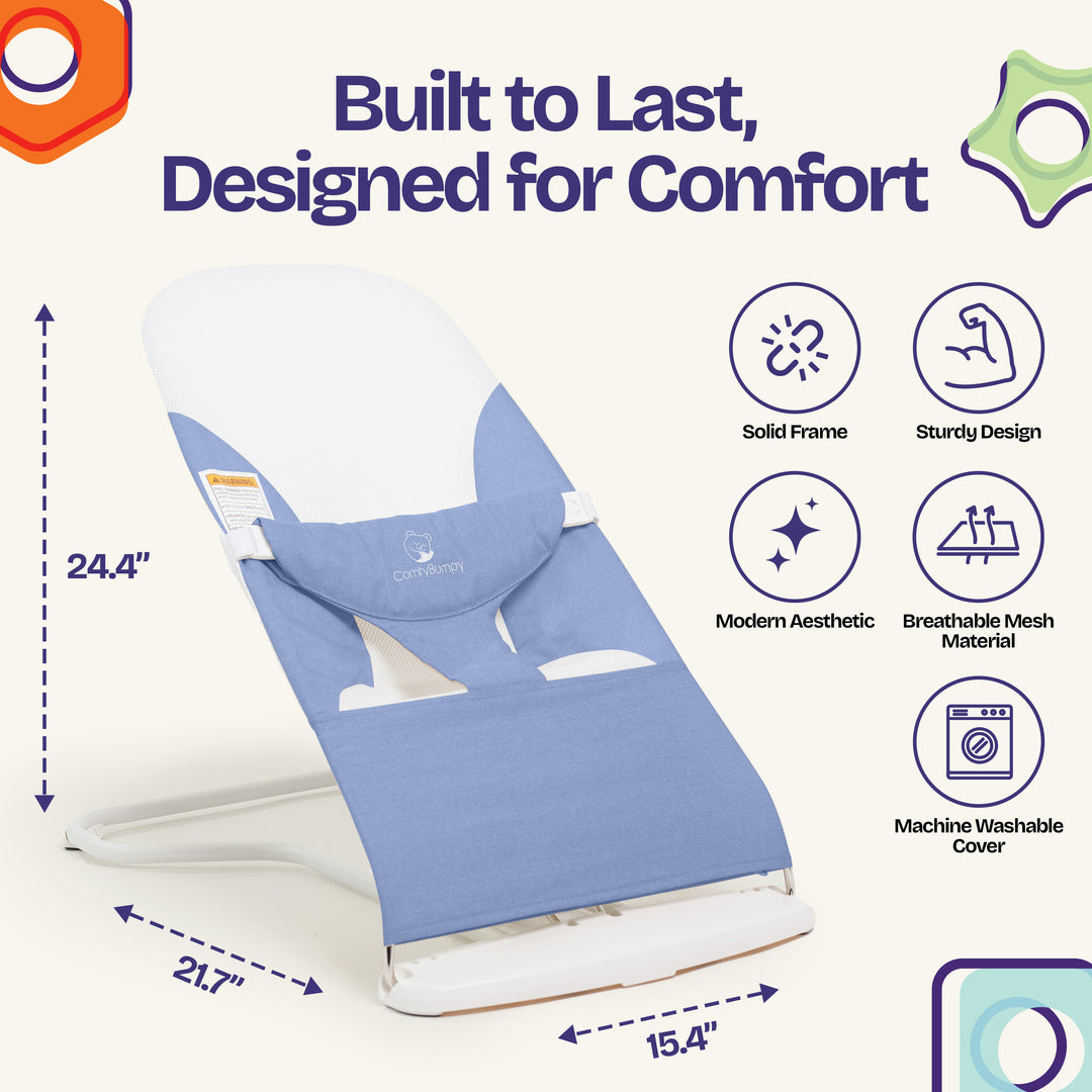 best baby bouncer seat trusted by parents ComfyBumpy #color_blue-white