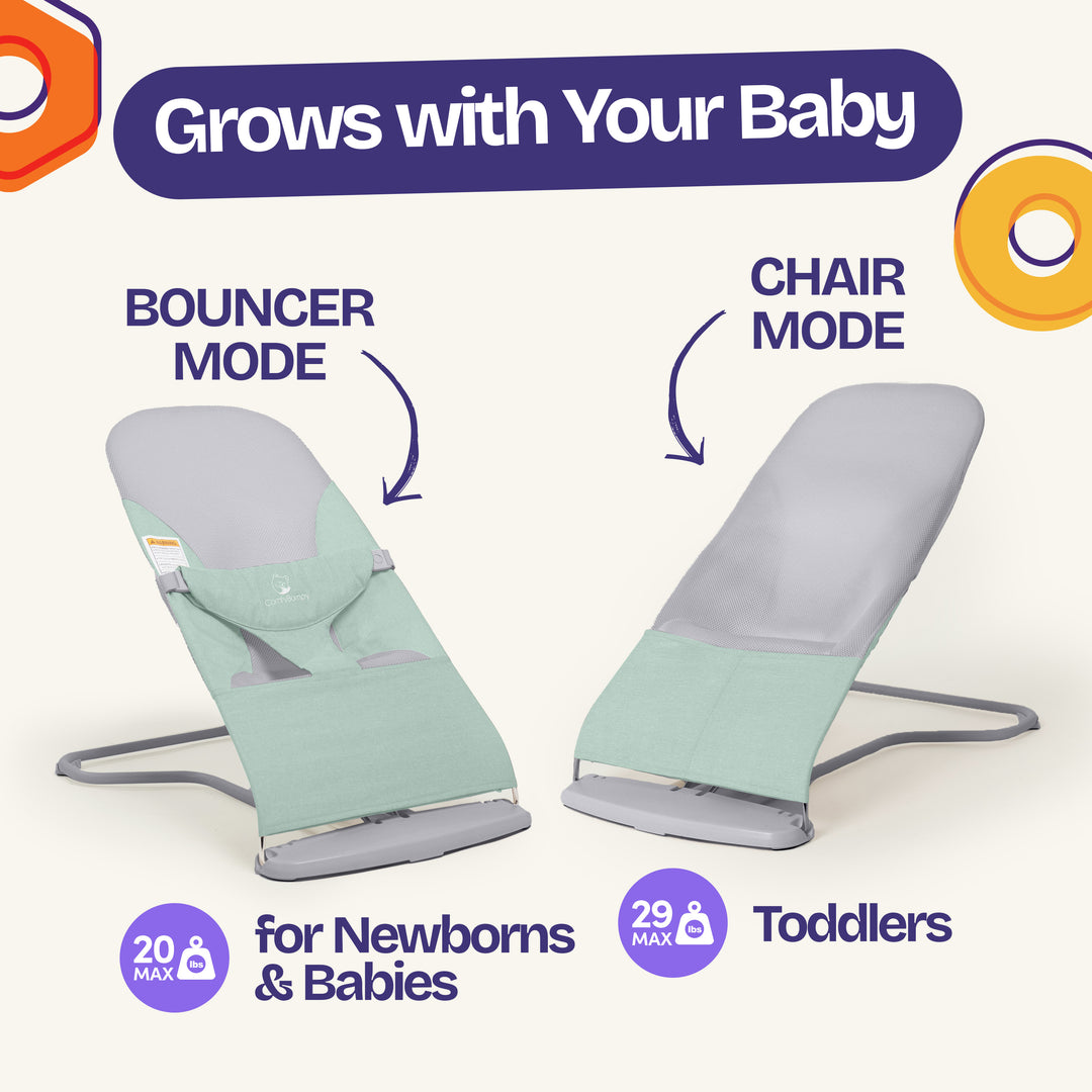 infant bouncer seats with soft cushioned feel ComfyBumpy #color_green-grey