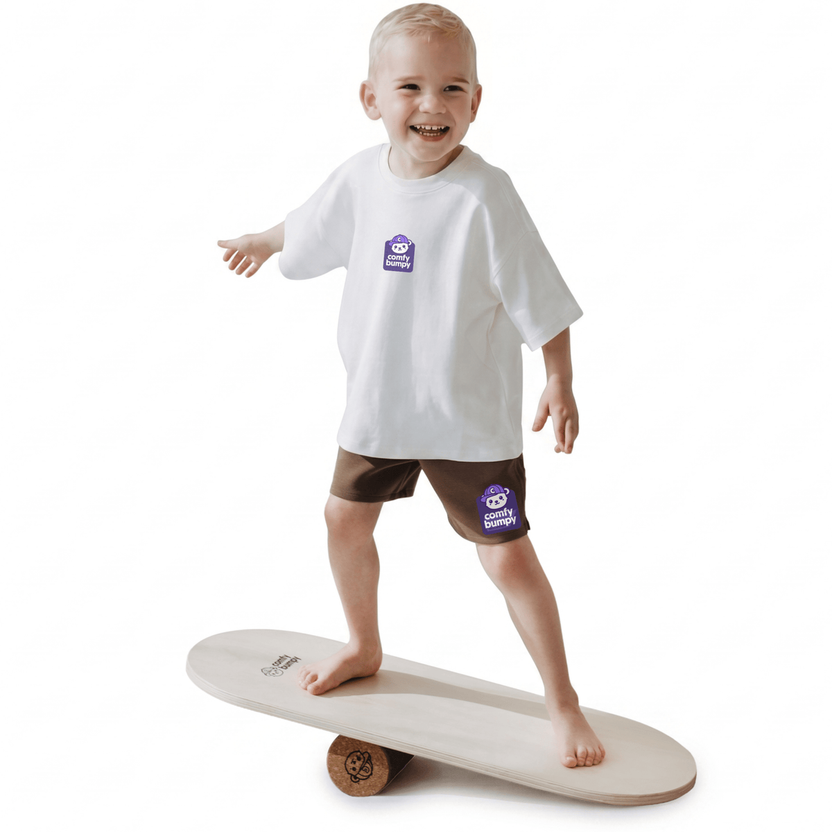 Wooden Balance Board with Cork Roller - ComfyBumpy
