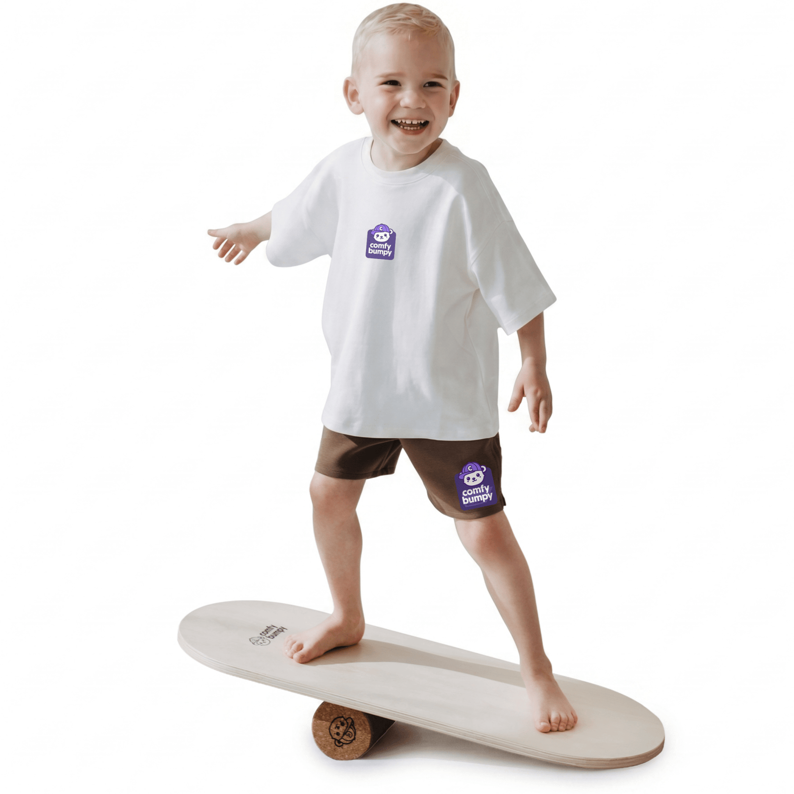 Wooden Balance Board with Cork Roller - ComfyBumpy
