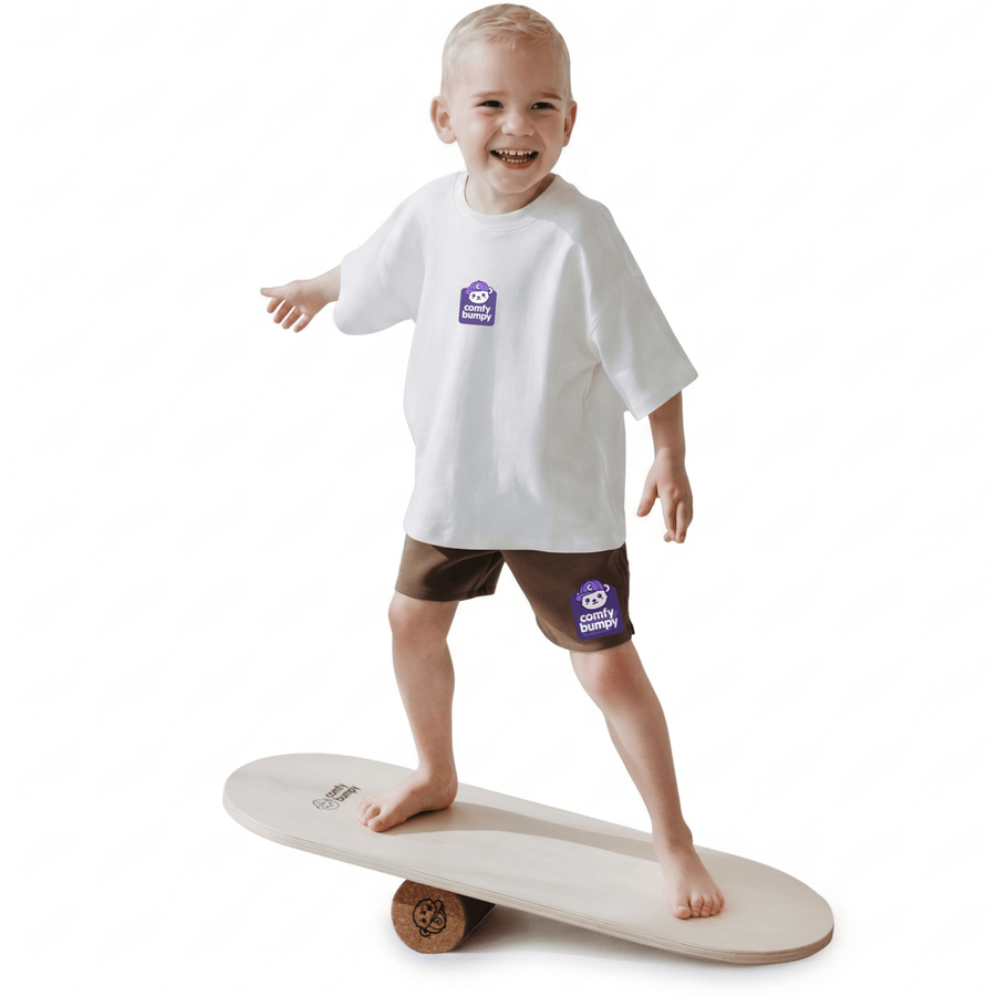 Wooden Balance Board with Cork Roller - ComfyBumpy